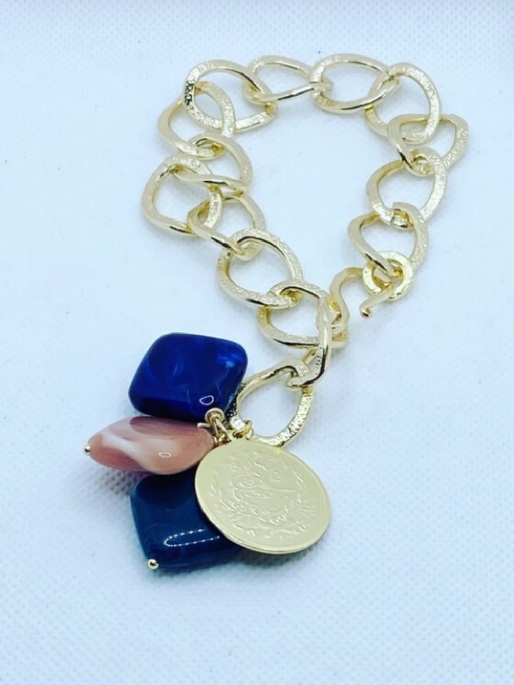 Gold Chain Bracelet with Blue and Pink acrylic Charms